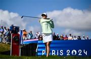 7 August 2024; Stephanie Meadow of Team Ireland watches her drive from the tenth tee box during round one of the women's individual strokeplay at Le Golf National during the 2024 Paris Summer Olympic Games in Paris, France. Photo by Brendan Moran/Sportsfile