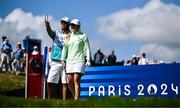7 August 2024; Stephanie Meadow of Team Ireland and caddie Ben Lown during round one of the women's individual strokeplay at Le Golf National during the 2024 Paris Summer Olympic Games in Paris, France. Photo by Brendan Moran/Sportsfile