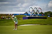 7 August 2024; Stephanie Meadow of Team Ireland waits to make her final putt in the 18th green in during round one of the women's individual strokeplay at Le Golf National during the 2024 Paris Summer Olympic Games in Paris, France. Photo by Brendan Moran/Sportsfile