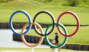 7 August 2024; Maja Stark of Team Sweden on the fifteenth green during round one of the women's individual strokeplay at Le Golf National during the 2024 Paris Summer Olympic Games in Paris, France. Photo by Brendan Moran/Sportsfile