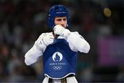 7 August 2024; Jack Woolley of Team Ireland reacts after his defeat against Adrian Vincente Yunta of Team Spain during the men's -58kg Repechage at the Grand Palais during the 2024 Paris Summer Olympic Games in Paris, France. Photo by Stephen McCarthy/Sportsfile