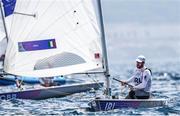 7 August 2024; Finn Lynch of Team Ireland in action during the men's dinghy medal race at Marseille Marina during the 2024 Paris Summer Olympic Games in Paris, France. Photo by Johnny Fidelin/Sportsfile