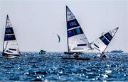 7 August 2024; Finn Lynch of Team Ireland in action during the men's dinghy medal race at Marseille Marina during the 2024 Paris Summer Olympic Games in Paris, France. Photo by Johnny Fidelin/Sportsfile