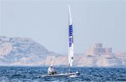 7 August 2024; Finn Lynch of Team Ireland in action during the men's dinghy medal race at Marseille Marina during the 2024 Paris Summer Olympic Games in Paris, France. Photo by Johnny Fidelin/Sportsfile