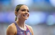 8 August 2024; Chari Hawkins of Team United States after the women's heptathlon 100m hurdles at the Stade de France during the 2024 Paris Summer Olympic Games in Paris, France. Photo by Sam Barnes/Sportsfile