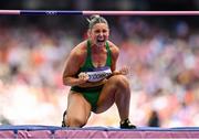 8 August 2024; Kate O’Connor of Team Ireland celebrates a clearance of 1.74m during the women's heptathlon high jump at the Stade de France during the 2024 Paris Summer Olympic Games in Paris, France. Photo by Brendan Moran/Sportsfile