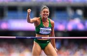 8 August 2024; Kate O’Connor of Team Ireland celebrates a clearance of 1.74m during the women's heptathlon high jump at the Stade de France during the 2024 Paris Summer Olympic Games in Paris, France. Photo by Brendan Moran/Sportsfile