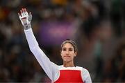 8 August 2024; Chaima Toumi of Team Tunisia before her bout against Faith Dillon of Team United States in the women's -57kg round of 16 at the Grand Palais during the 2024 Paris Summer Olympic Games in Paris, France. Photo by Stephen McCarthy/Sportsfile