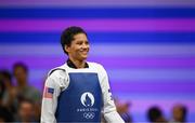 8 August 2024; Faith Dillon of Team United States before her bout against Chaima Toumi of Team Tunisia in the women's -57kg round of 16 at the Grand Palais during the 2024 Paris Summer Olympic Games in Paris, France. Photo by Stephen McCarthy/Sportsfile