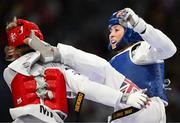8 August 2024; Jade Jones of Team Great Britain, right, in action against Miljana Reljikj of Team North Macedonia during the women's -57kg round of 16 at the Grand Palais during the 2024 Paris Summer Olympic Games in Paris, France. Photo by Stephen McCarthy/Sportsfile