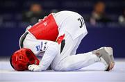 8 August 2024; Zaid Kareem of Team Jordan during her bout against Edival Pontes of Team Brazil in the women's -68kg round of 16 at the Grand Palais during the 2024 Paris Summer Olympic Games in Paris, France. Photo by Stephen McCarthy/Sportsfile