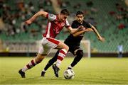8 August 2024; Kian Leavy of St Patrick's Athletic in action against Khayal Aliyev of Sabah during the UEFA Conference League third qualifying round first leg match between St Patrick's Athletic and Sabah at Tallaght Stadium in Dublin. Photo by Thomas Flinkow/Sportsfile