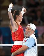 8 August 2024; Yuan Chang of Team China celebrates winning gold in her women's 54kg final bout against Hatice Akbas of Team Turkey at Court Philippe-Chatrier in Roland Garros Stadium duringduring the 2024 Paris Summer Olympic Games in Paris, France. Photo by Stephen McCarthy/Sportsfile