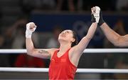 8 August 2024; Yuan Chang of Team China celebrates winning gold in her women's 54kg final bout against Hatice Akbas of Team Turkey at Court Philippe-Chatrier in Roland Garros Stadium duringduring the 2024 Paris Summer Olympic Games in Paris, France. Photo by Stephen McCarthy/Sportsfile