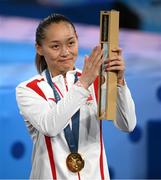 8 August 2024; Yuan Chang of Team China with her gold medal at the medal presentation for the women's 54kg at Court Philippe-Chatrier in Roland Garros Stadium during the 2024 Paris Summer Olympic Games in Paris, France. Photo by Stephen McCarthy/Sportsfile