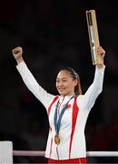 8 August 2024; Yuan Chang of Team China with her gold medal at the medal presentation for the women's 54kg at Court Philippe-Chatrier in Roland Garros Stadium during the 2024 Paris Summer Olympic Games in Paris, France. Photo by Stephen McCarthy/Sportsfile
