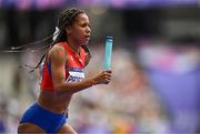 9 August 2024; Melissa Padron of Team Cuba in action during the women's 4 x 400m relay round 1 at the Stade de France during the 2024 Paris Summer Olympic Games in Paris, France. Photo by Sam Barnes/Sportsfile