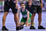 9 August 2024; Mark English of Team Ireland reacts after failing to qualify in the men's 800m semi-final at the Stade de France during the 2024 Paris Summer Olympic Games in Paris, France. Photo by Sam Barnes/Sportsfile