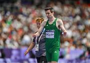 9 August 2024; Mark English of Team Ireland reacts after failing to qualify in the men's 800m semi-final at the Stade de France during the 2024 Paris Summer Olympic Games in Paris, France. Photo by Sam Barnes/Sportsfile