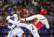 9 August 2024; Joaquin Churchill Martinez of Team Chile, left, in action against Seo Geonwoo of Team South Korea during the men's -80kg round of 16 at the Grand Palais during the 2024 Paris Summer Olympic Games in Paris, France. Photo by David Fitzgerald/Sportsfile