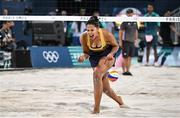 8 August 2024; Duda Lisboa of Team Brazil during the women's beach volleyball semi final match between Team Brazil and Team Australia at the Eiffel Tower Stadium during the 2024 Paris Summer Olympic Games in Paris, France. Photo by David Fitzgerald/Sportsfile