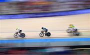9 August 2024; Lara Gillespie of Team Ireland, centre, during the women's madison final at the Saint-Quentin-en-Yvelines National Velodrome during the 2024 Paris Summer Olympic Games in Paris, France. Photo by David Fitzgerald/Sportsfile