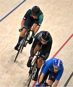 9 August 2024; Lara Gillespie of Team Ireland, left, during the women's madison final at the Saint-Quentin-en-Yvelines National Velodrome during the 2024 Paris Summer Olympic Games in Paris, France. Photo by David Fitzgerald/Sportsfile