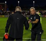 9 August 2024; Waterford manager Keith Long with Bohemians manager Alan Reynolds after the SSE Airtricity Men's Premier Division match between Bohemians and Waterford at Dalymount Park in Dublin. Photo by Thomas Flinkow/Sportsfile