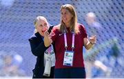 10 August 2024; Team United States manager Emma Hayes and assistant coach Denise Reddy before the women's gold medal match between Team Brazil and Team United States at Parc des Princes during the 2024 Paris Summer Olympic Games in Paris, France. Photo by Stephen McCarthy/Sportsfile