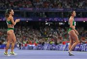 10 August 2024; Sophie Becker, left, and Phil Healy of Team Ireland after the women's 4x400 relay final at the Stade de France during the 2024 Paris Summer Olympic Games in Paris, France. Photo by Sam Barnes/Sportsfile