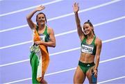 10 August 2024; Phil Healy, left, and Sophie Becker of Team Ireland during the women's 4 x 400m relay final at the Stade de France during the 2024 Paris Summer Olympic Games in Paris, France. Photo by Brendan Moran/Sportsfile