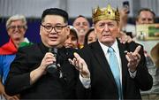 10 August 2024; Lookalikes of Kim Jong Un and Donald Trump in attendance at the Stade de France during the 2024 Paris Summer Olympic Games in Paris, France. Photo by Sam Barnes/Sportsfile