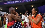 10 August 2024; An emotional Shamier Little of Team United States after the women's 4x400 relay final at the Stade de France during the 2024 Paris Summer Olympic Games in Paris, France. Photo by Sam Barnes/Sportsfile