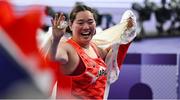 10 August 2024; Haruka Kitaguchi of Team Japan celebrates winning the women's javelin final at the Stade de France during the 2024 Paris Summer Olympic Games in Paris, France. Photo by Stephen McCarthy/Sportsfile