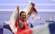 10 August 2024; Haruka Kitaguchi of Team Japan celebrates winning the women's javelin final at the Stade de France during the 2024 Paris Summer Olympic Games in Paris, France. Photo by Stephen McCarthy/Sportsfile