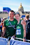 11 August 2024; Fionnuala McCormack of Team Ireland with Team Ireland physiotherapist Declan Monaghan after the women's marathon at Esplanade des Invalides during the 2024 Paris Summer Olympic Games in Paris, France. Photo by Sam Barnes/Sportsfile