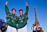 5 August 2024; Olympic Champions in lightweight men's double sculls Paul O'Donovan and Fintan McCarthy at the Champions Park at the Trocadero during the 2024 Paris Summer Olympic Games in Paris, France. Photo by Brendan Moran/Sportsfile