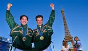 5 August 2024; Olympic Champions in lightweight men's double sculls Paul O'Donovan and Fintan McCarthy at the Champions Park at the Trocadero during the 2024 Paris Summer Olympic Games in Paris, France. Photo by Brendan Moran/Sportsfile