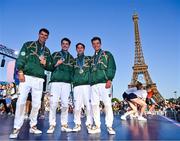 5 August 2024; From left, bronze medallists in men's double sculls Philip Doyle and Daire Lynch and Olympic Champions in lightweight men's double sculls Paul O'Donovan and Fintan McCarthy at the Champions Park at the Trocadero during the 2024 Paris Summer Olympic Games in Paris, France. Photo by Brendan Moran/Sportsfile