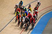 11 August 2024; A general view of athletes, including Lara Gillespie of Team Ireland, during the women's omnium scratch race at the Saint-Quentin-en-Yvelines National Velodrome during the 2024 Paris Summer Olympic Games in Paris, France. Photo by David Fitzgerald/Sportsfile