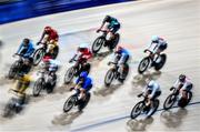 11 August 2024; Lara Gillespie of Team Ireland, centre, during the women's omnium points race at the Saint-Quentin-en-Yvelines National Velodrome during the 2024 Paris Summer Olympic Games in Paris, France. Photo by David Fitzgerald/Sportsfile