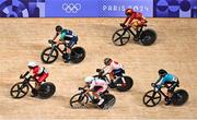 11 August 2024; Lara Gillespie of Team Ireland, centre, during the women's omnium points race at the Saint-Quentin-en-Yvelines National Velodrome during the 2024 Paris Summer Olympic Games in Paris, France. Photo by David Fitzgerald/Sportsfile