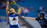 11 August 2024; Laois goalkeeper Aedin Lowry in action against Jenny Grace of Tipperary during the All-Ireland Premier Junior Camogie Championship final between Laois and Tipperary at Croke Park in Dublin. Photo by Piaras Ó Mídheach/Sportsfile