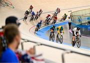 11 August 2024; Lara Gillespie of Team Ireland, centre, during the women's omnium points race at the Saint-Quentin-en-Yvelines National Velodrome during the 2024 Paris Summer Olympic Games in Paris, France. Photo by David Fitzgerald/Sportsfile
