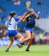 11 August 2024; Grace Moloney of Tipperary in action against Laura Finlay of Laois during the All-Ireland Premier Junior Camogie Championship final between Laois and Tipperary at Croke Park in Dublin. Photo by Piaras Ó Mídheach/Sportsfile