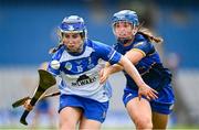 11 August 2024; Aisling O'Dea of Laois in action against Maria Connolly of Tipperary during the All-Ireland Premier Junior Camogie Championship final between Laois and Tipperary at Croke Park in Dublin. Photo by Piaras Ó Mídheach/Sportsfile