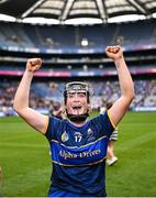 11 August 2024; Gemma Fox of Tipperary celebrates after her side's victory in the All-Ireland Premier Junior Camogie Championship final between Laois and Tipperary at Croke Park in Dublin. Photo by Piaras Ó Mídheach/Sportsfile