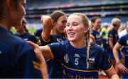 11 August 2024; Orla O'Brien of Tipperary celebrates after her side's victory in the All-Ireland Premier Junior Camogie Championship final between Laois and Tipperary at Croke Park in Dublin. Photo by Piaras Ó Mídheach/Sportsfile
