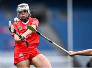 11 August 2024; Niamh O'Regan of Cork shoots under pressure during the All-Ireland Premier Intermediate Camogie Championship final between Cork and Kilkenny at Croke Park in Dublin. Photo by Piaras Ó Mídheach/Sportsfile