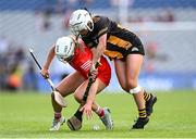 11 August 2024; Emma Flanagan of Cork in action against Claire Doheny of Kilkenny during the All-Ireland Premier Intermediate Camogie Championship final between Cork and Kilkenny at Croke Park in Dublin. Photo by Piaras Ó Mídheach/Sportsfile